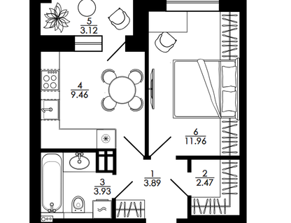 1-к. квартира, 36,4&nbsp;м²
