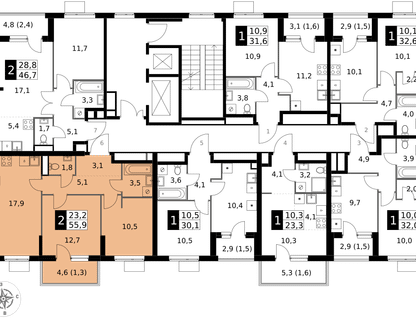 2-к. квартира, 55&nbsp;м²