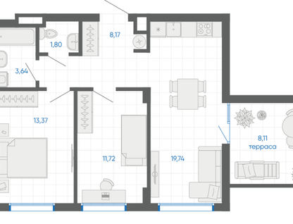 2-к. квартира, 60,9 м²