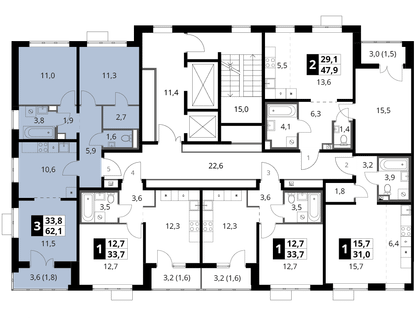 3-к. квартира, 62&nbsp;м²