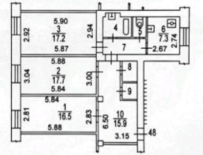 3-к. квартира, 86,6 м²
