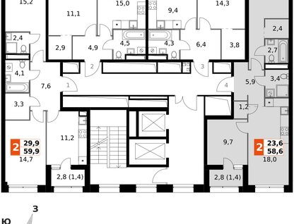 2-к. квартира, 58&nbsp;м²