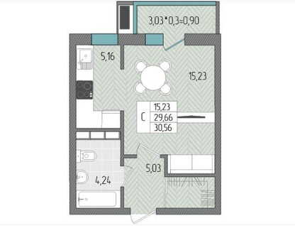 Студия, 33,2&nbsp;м²
