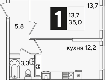 1-к. квартира, 35&nbsp;м²