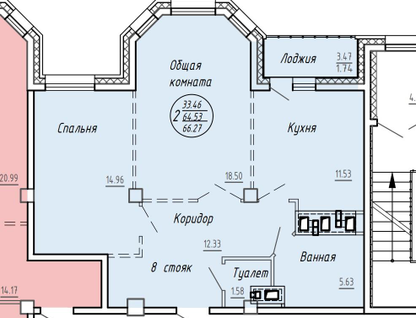 2-к. квартира, 64,5&nbsp;м²