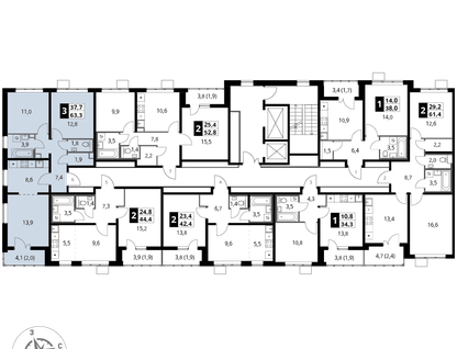 3-к. квартира, 63&nbsp;м²