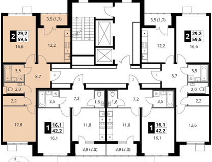2-к. квартира, 59&nbsp;м²