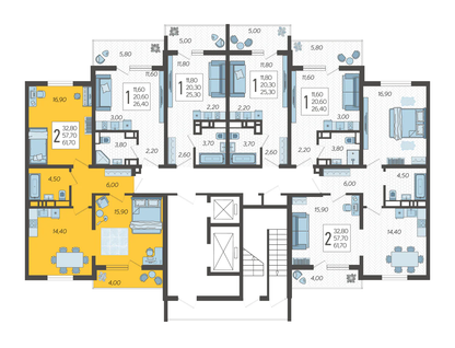 2-к. квартира, 61&nbsp;м²