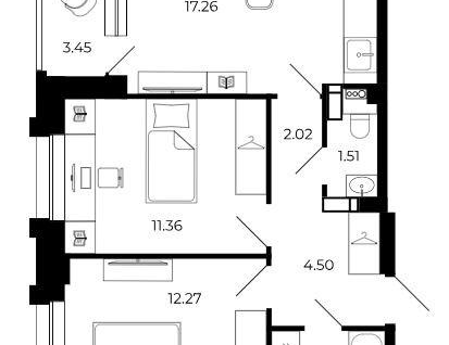 2-к. квартира, 56&nbsp;м²