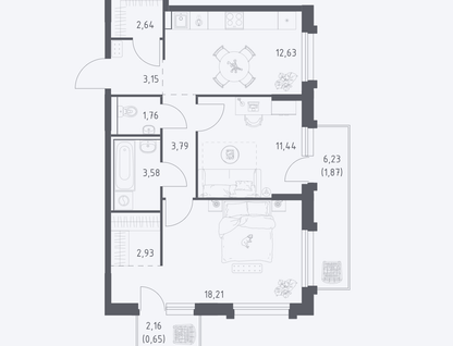 2-к. квартира, 62,6 м²