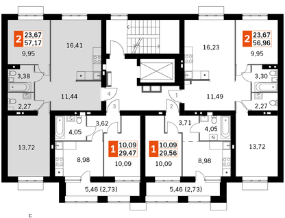 2-к. квартира, 57&nbsp;м²