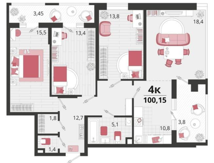 4-к. квартира, 100,2&nbsp;м²