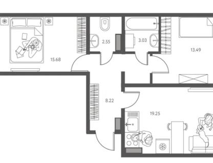 2-к. квартира, 66,3&nbsp;м²