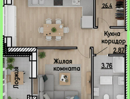 1-к. квартира, 28,3&nbsp;м²