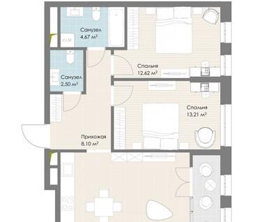 3-к. квартира, 65,1 м²