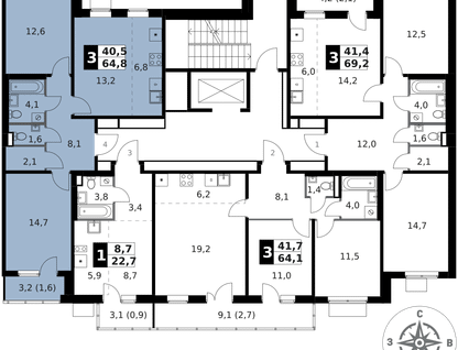 3-к. квартира, 64&nbsp;м²