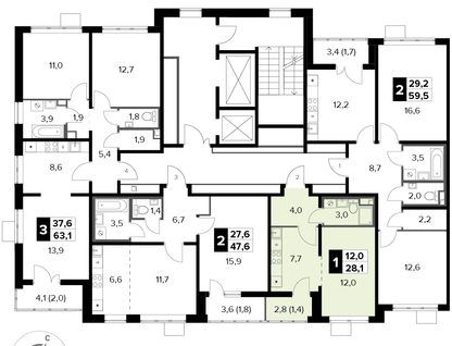 2-к. квартира, 28 м²