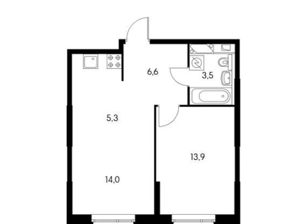 1-к. квартира, 43,3&nbsp;м²