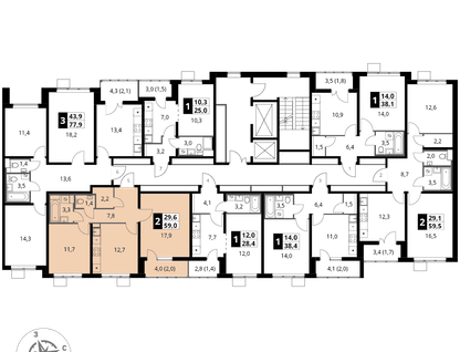 2-к. квартира, 59&nbsp;м²