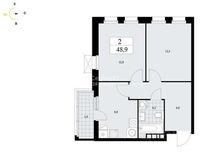 2-к. квартира, 48,6&nbsp;м²