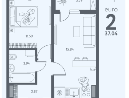 2-к. квартира, 37 м²