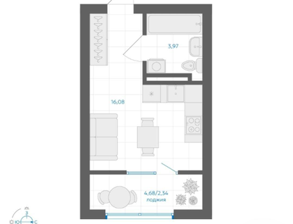 Студия, 24,7&nbsp;м²