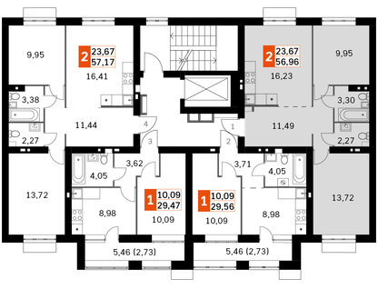 2-к. квартира, 56&nbsp;м²