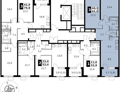 3-к. квартира, 65&nbsp;м²