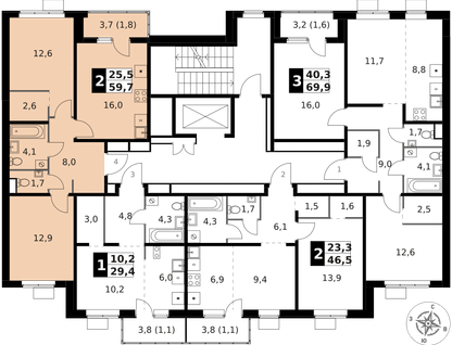 2-к. квартира, 59 м²