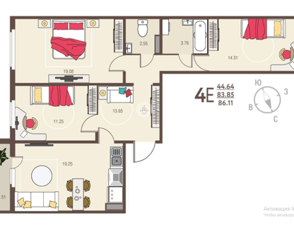 4-к. квартира, 86,1&nbsp;м²