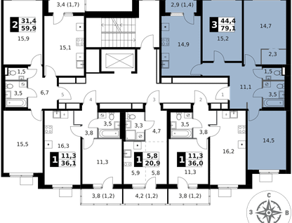 3-к. квартира, 79 м²