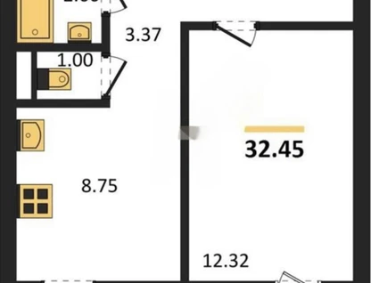 1-к. квартира, 32,5&nbsp;м²