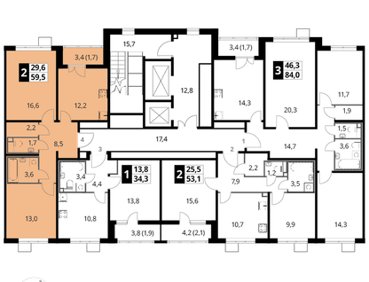2-к. квартира, 59 м²