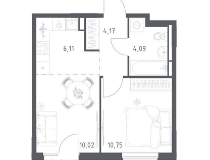 1-к. квартира, 35,6 м²