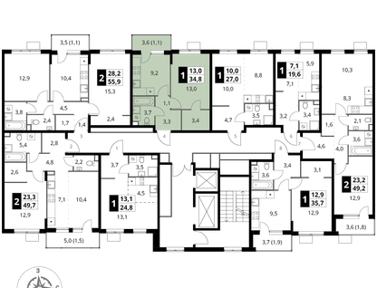 1-к. квартира, 34&nbsp;м²