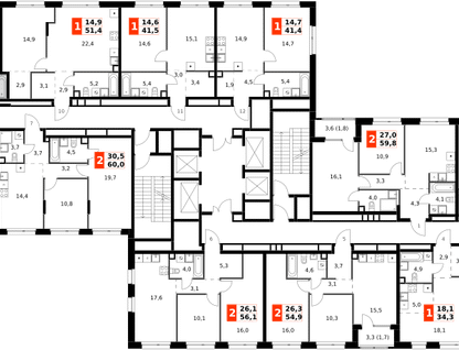 3-к. квартира, 62 м²
