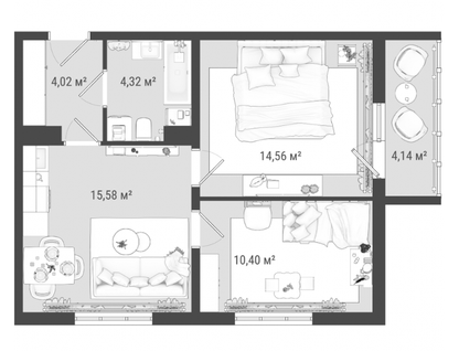 3-к. квартира, 53&nbsp;м²