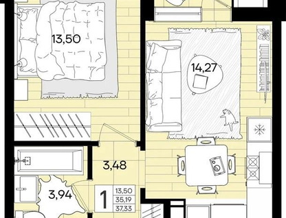 1-к. квартира, 23,2&nbsp;м²