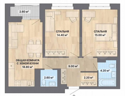 2-к. квартира, 68 м²