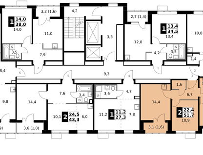 2-к. квартира, 51 м²