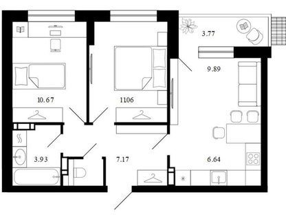 2-к. квартира, 54,4&nbsp;м²
