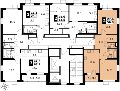 2-к. квартира, 56 м²