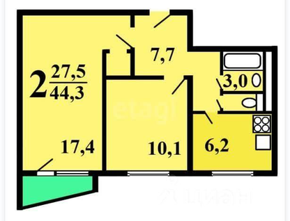 2-к. квартира, 44,2&nbsp;м²