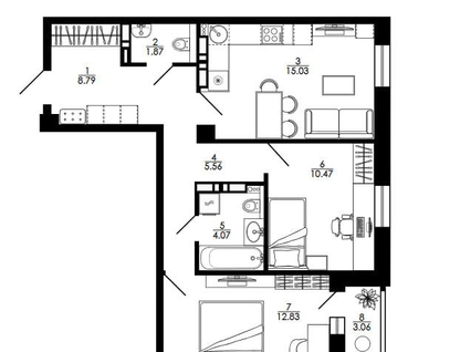 2-к. квартира, 60,6 м²