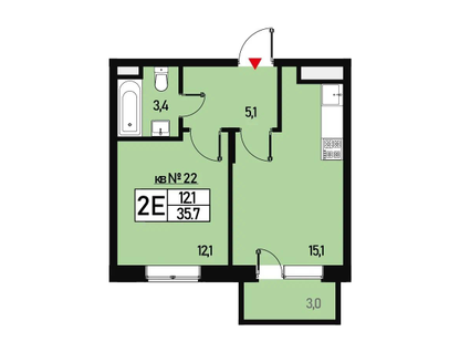 1-к. квартира, 34&nbsp;м²
