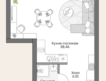 Студия, 37,3&nbsp;м²