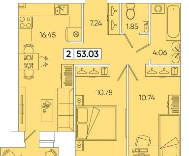2-к. квартира, 51,7&nbsp;м²