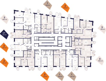 2-к. квартира, 74&nbsp;м²