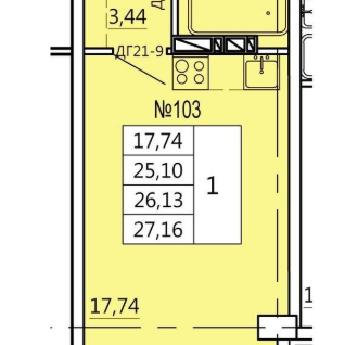 Студия, 27,2&nbsp;м²