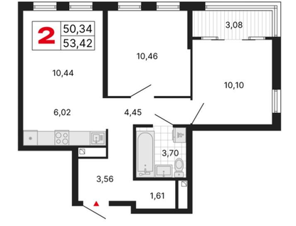 2-к. квартира, 58,9&nbsp;м²
